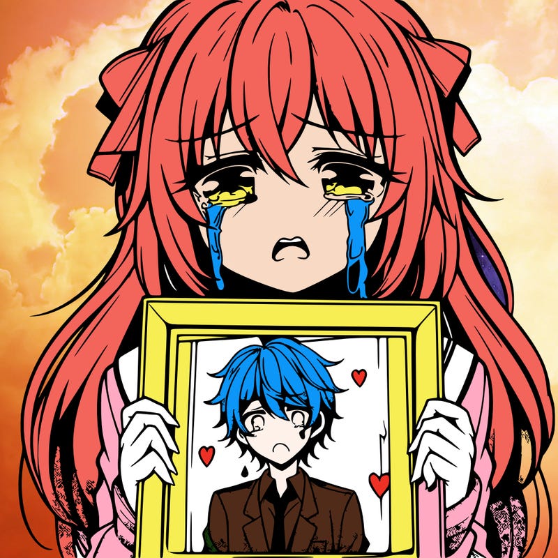 anime girl crying holding picture of her ex