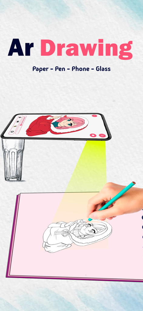 Drawing & Paint : Ar Drawing - A person tracing an anime character onto paper using a smartphone AR projection
