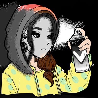 a realistic girl, spray painting