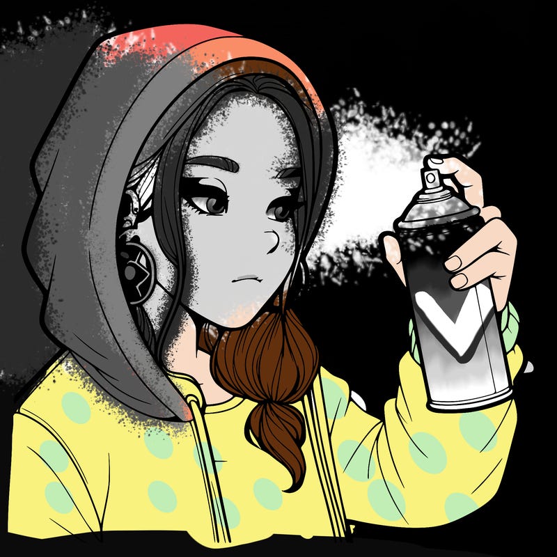 a realistic girl, spray painting
