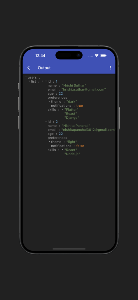 JSON Viewer(Pro) - Formatted JSON output display on the JSON Viewer Pro mobile app interface