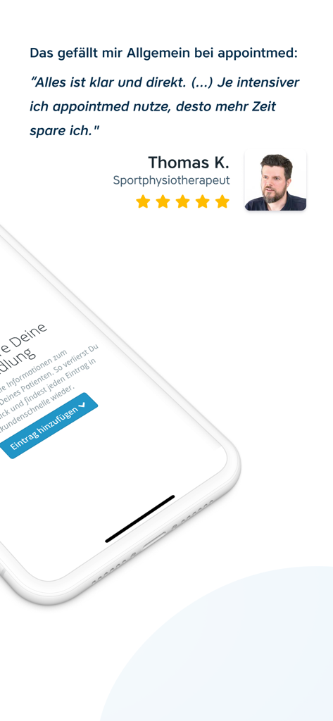 appointmed Praxisverwaltung - Eine 5-Sterne-Benutzerbewertung eines Sportphysiotherapeuten für die Praxisverwaltungs-App von appointmed