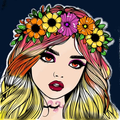 realistic girl with flowers crown