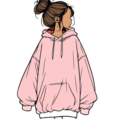 realistic girl with a oversized sweatshirt on and a bun
