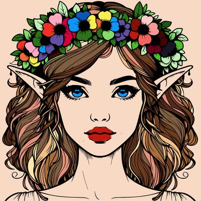 realistic female elf with flower crown