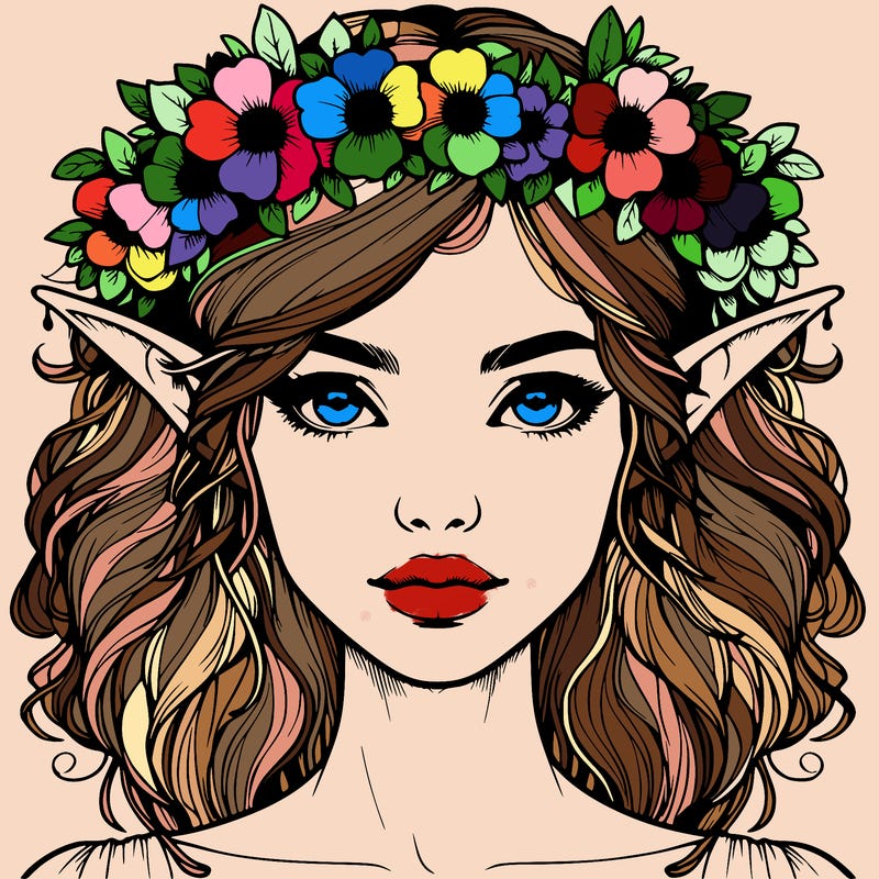 realistic female elf with flower crown