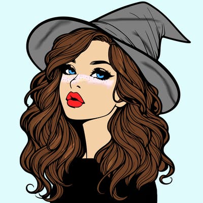 realistic witch girl with wavy hair and lips