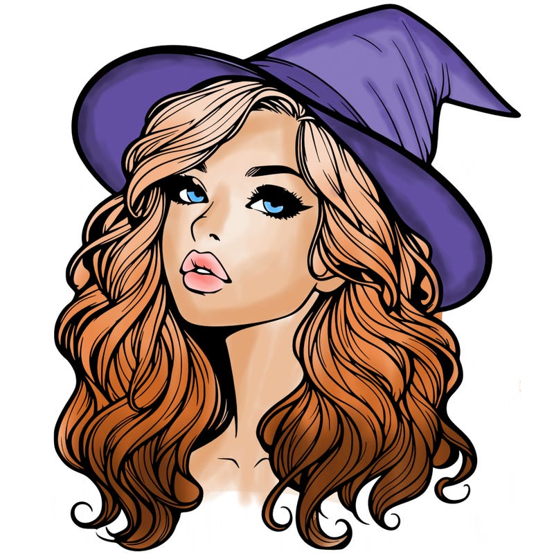 realistic witch girl with wavy hair and lips