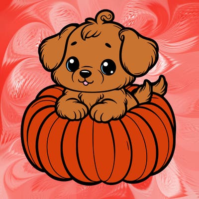 cute little puppy in a pumpkin