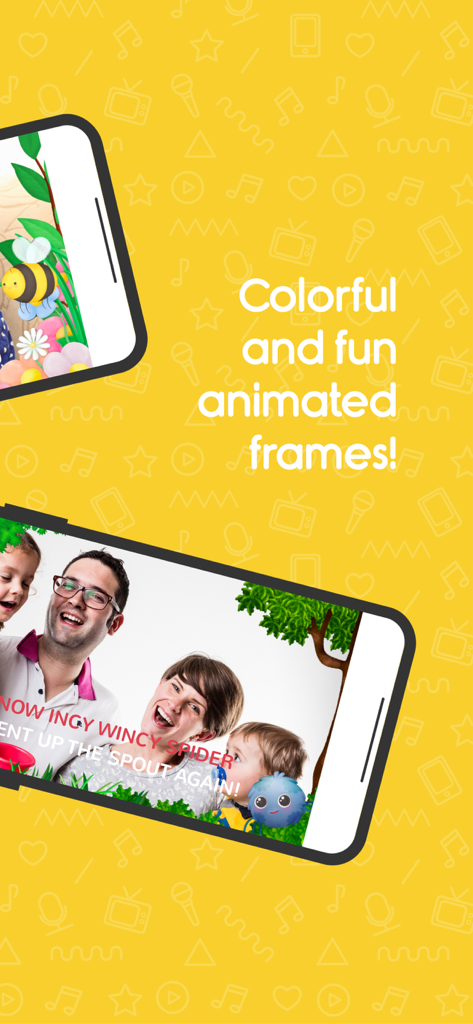 Happyla.la - A family singing karaoke together using a colorful nature themed animated frame in the Happyla.la app