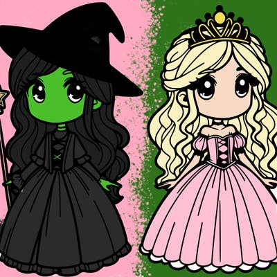 2 girls 1 a witch and 5he other a princess