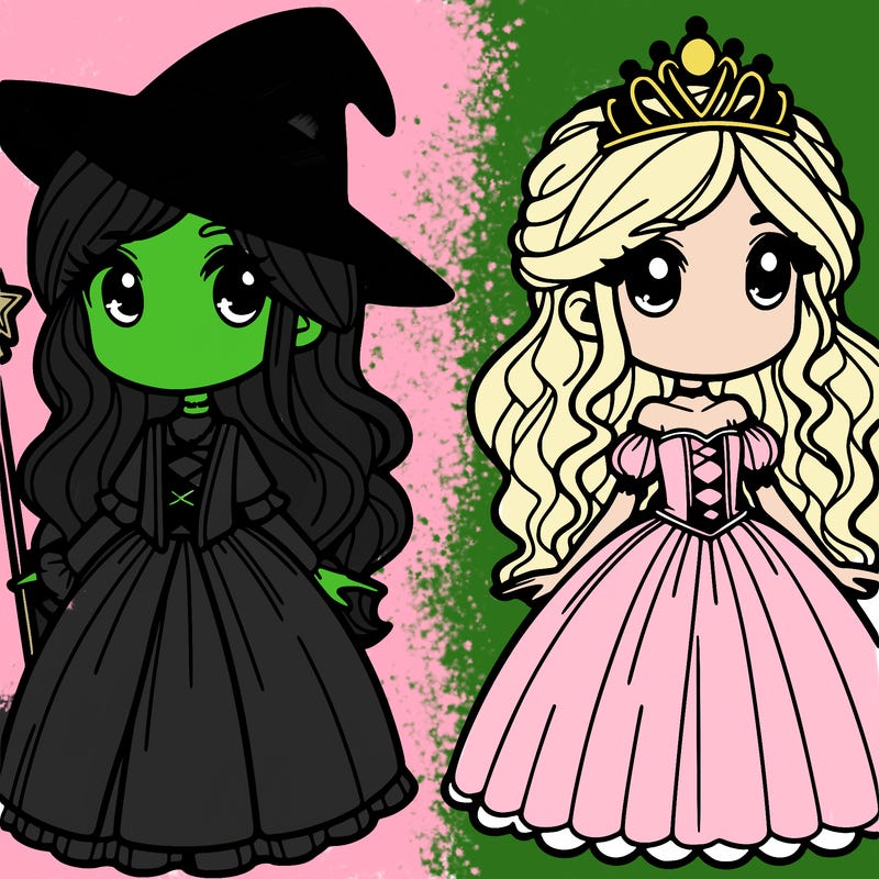 2 girls 1 a witch and 5he other a princess
