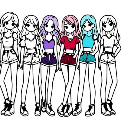 a group of girls wearing crop tops and shorts