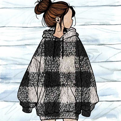 realistic girl with a oversized sweatshirt on and a bun
