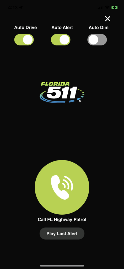 Florida 511 (FDOT Traffic) - Florida 511 app screen showing driving mode options and a button to call the Highway Patrol