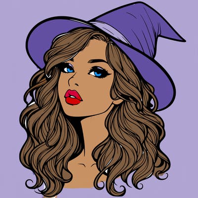 realistic witch girl with wavy hair and lips