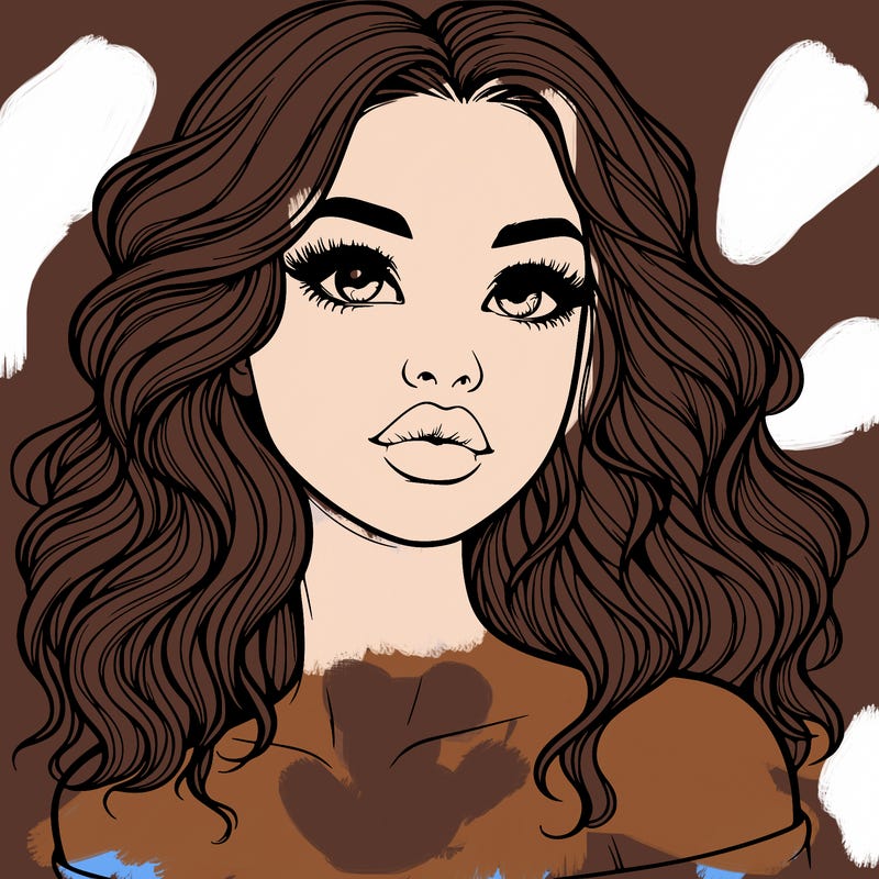 realistic girl with wavy hair and lips