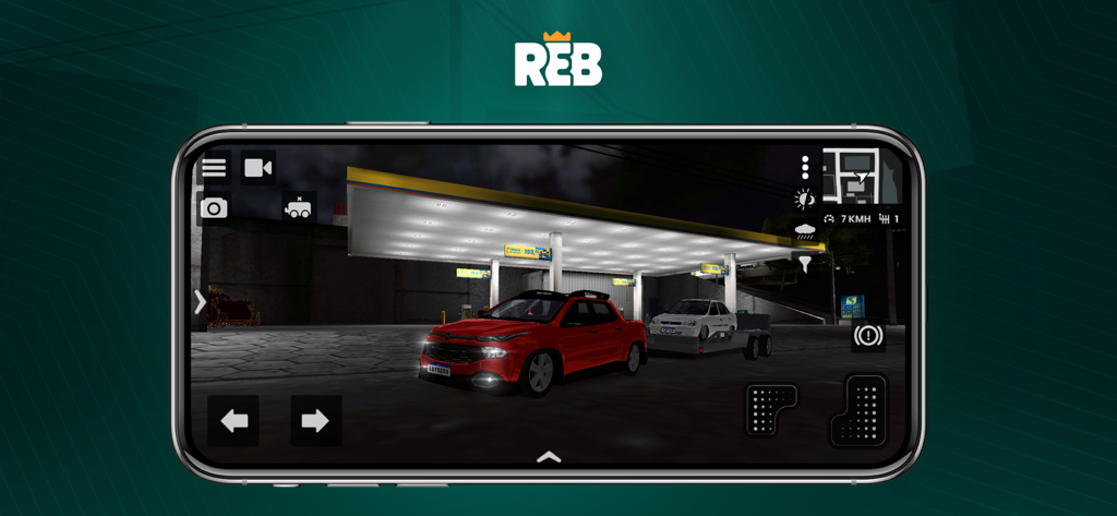 Rebaixados Elite Brasil - Camioneta roja personalizada en una gasolinera por la noche en una captura de pantalla del juego móvil Rebaixados Elite Brasil