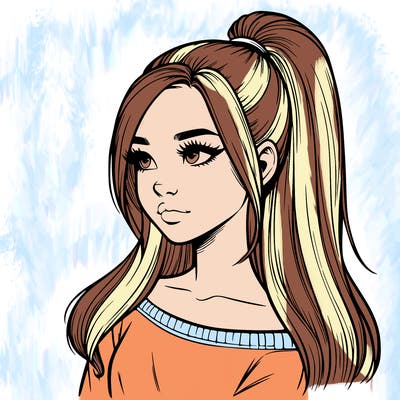 realistic girl with a high ponytail