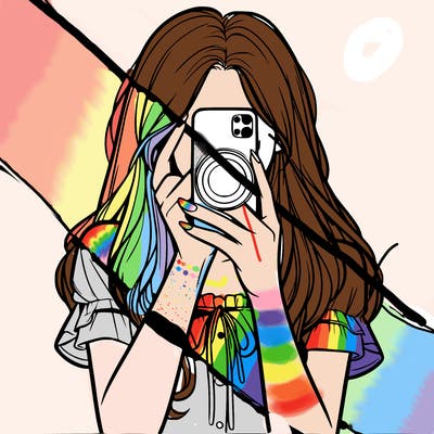 a realistic girl holding her phone taking pictures