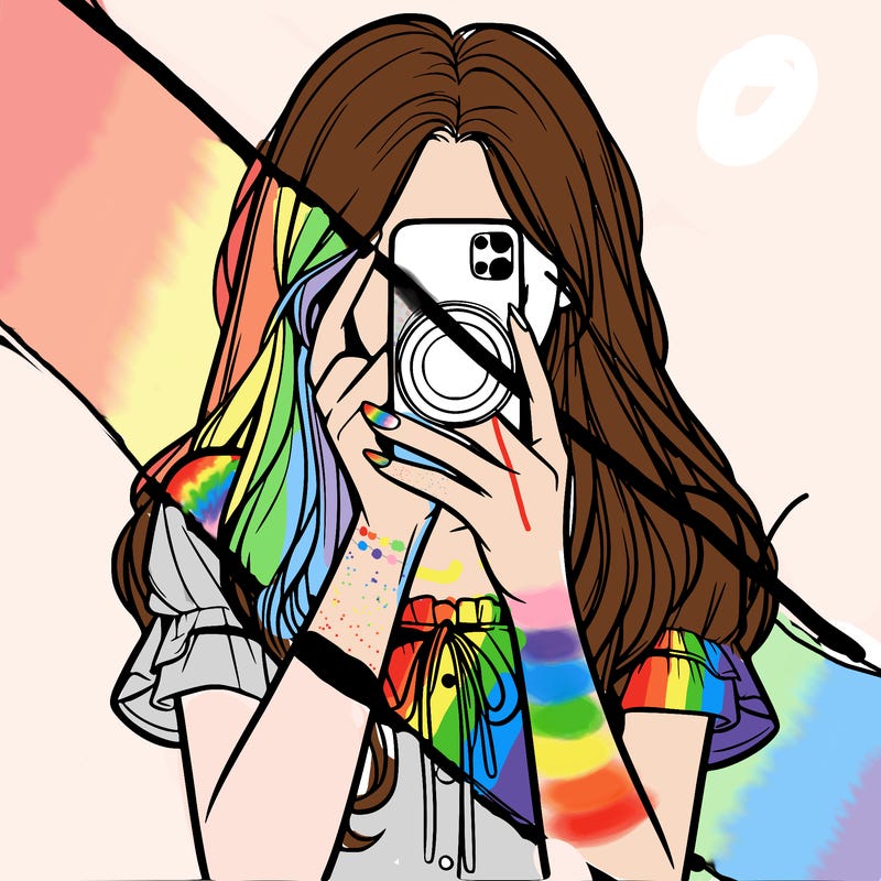 a realistic girl holding her phone taking pictures