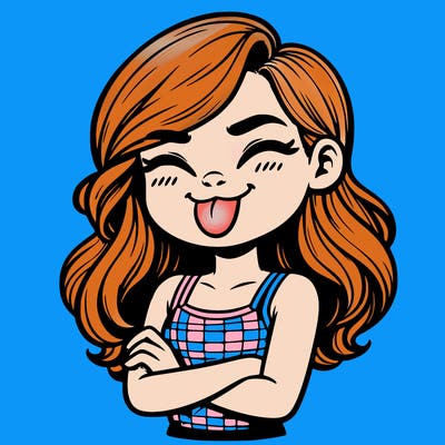 realistic girl crossing her arms and wearing a tank top with her tongue held out she has long hair