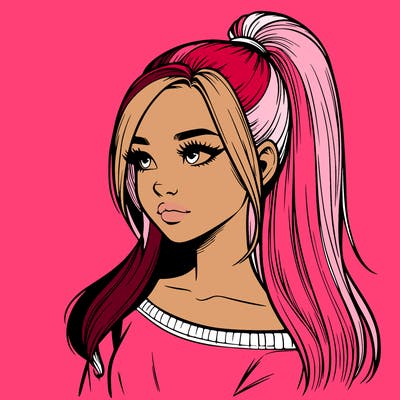 realistic girl with a high ponytail