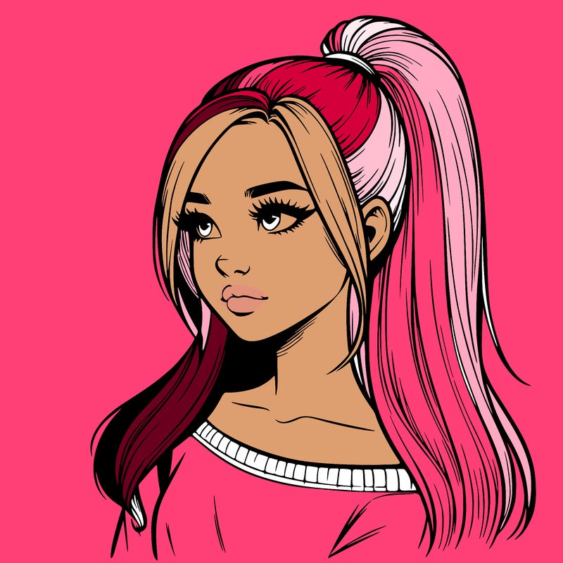 realistic girl with a high ponytail