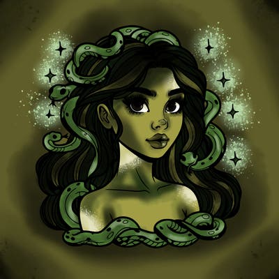 realistic girl with snakes as hair