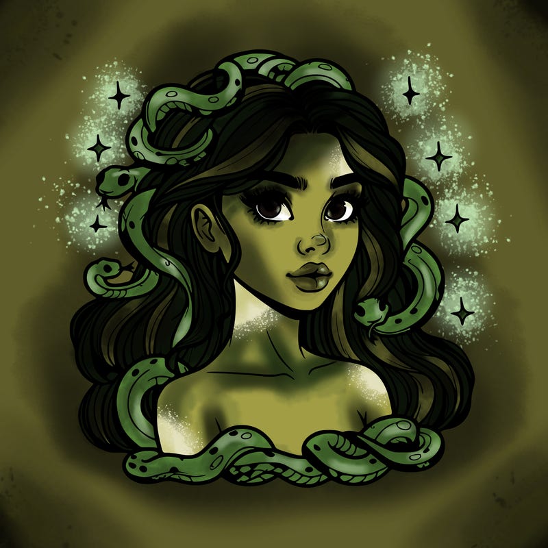 realistic girl with snakes as hair