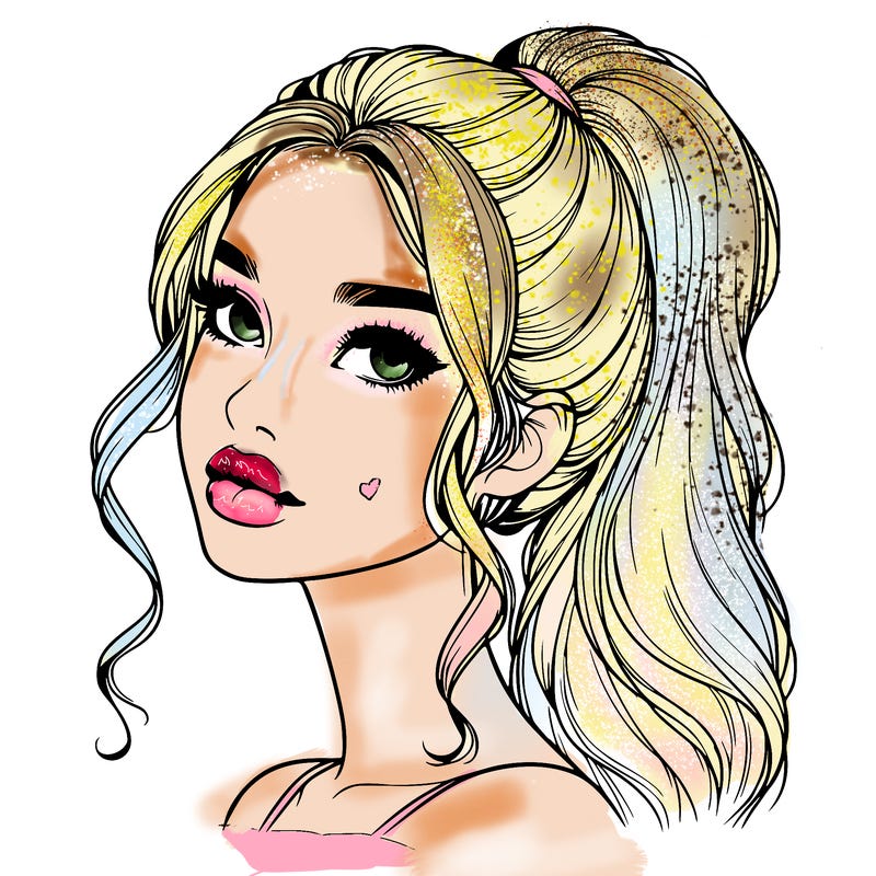 realistic girl with a ponytail on her hair and lips