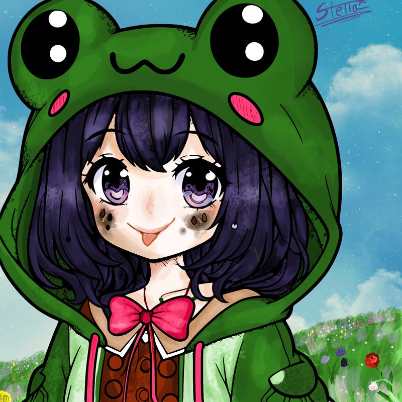 cute anime girl in frog hoodie