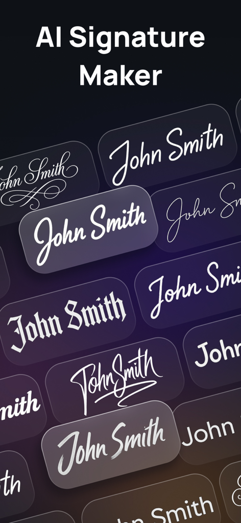 Sign AI - Signature Maker App - A display of various AI-generated signature styles for a professional digital signature