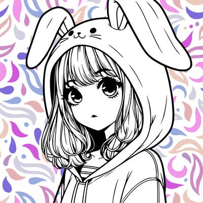 realistic girl wearing a bunny hoodie