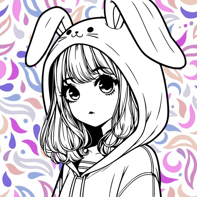 realistic girl wearing a bunny hoodie
