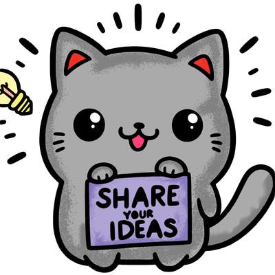 a cute cat saying share your ideas