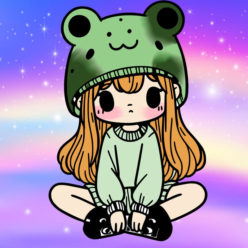 a girl wearing a frog hat and some frog socks