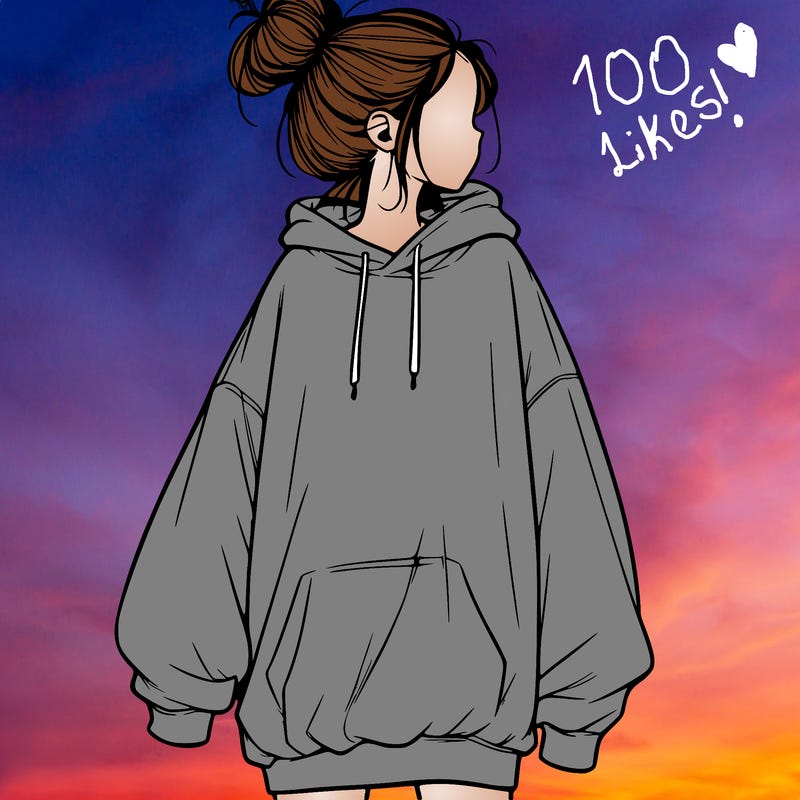 realistic girl with a oversized sweatshirt on and a bun