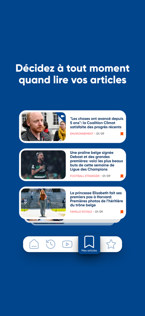 RTL info app interface showing a list of saved news articles to read later