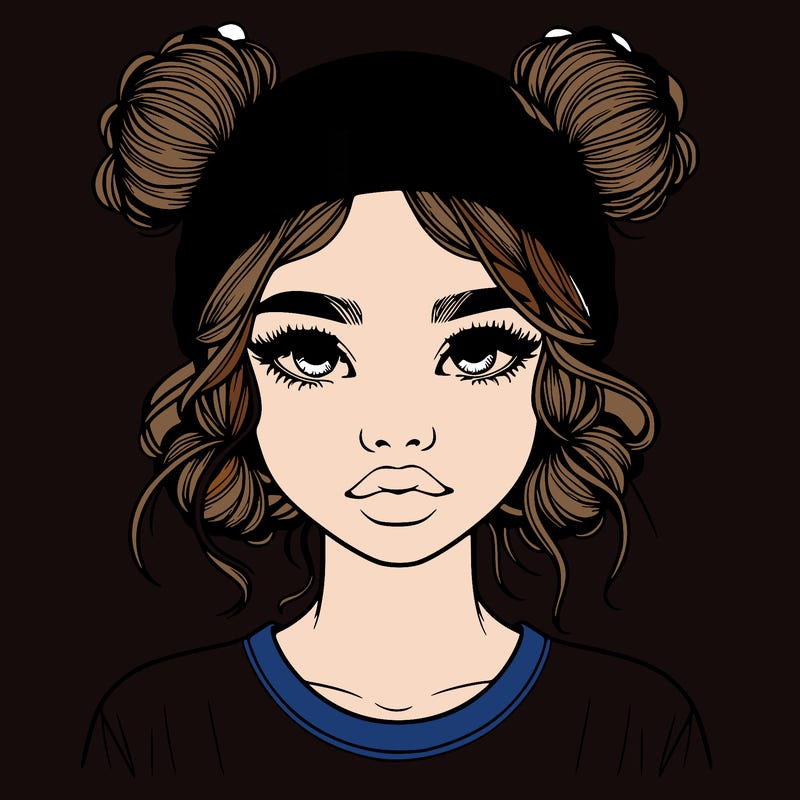 realistic girl with buns in her hair with a beanie on