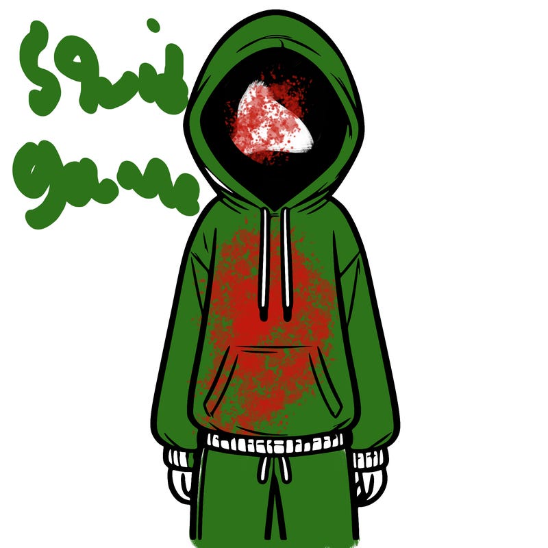 faceless girl in a tracksuit with a hood on and no hair