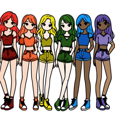 a group of girls wearing crop tops and shorts