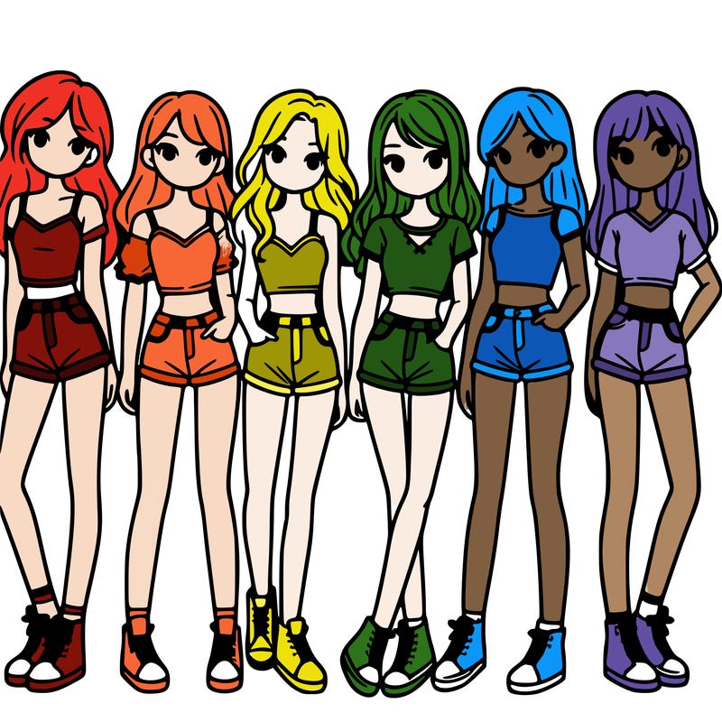 a group of girls wearing crop tops and shorts