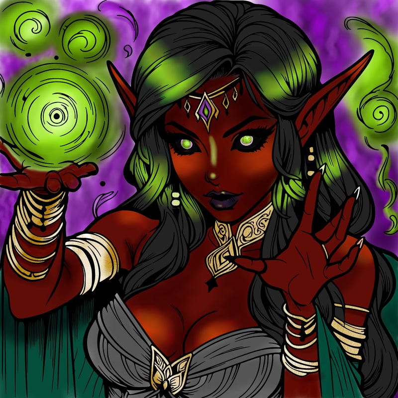 realistic scary beautiful elf sorceress casting spell