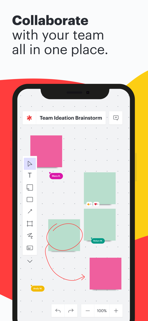 Lucidspark mobile app interface showing a real time team brainstorming session on a digital whiteboard