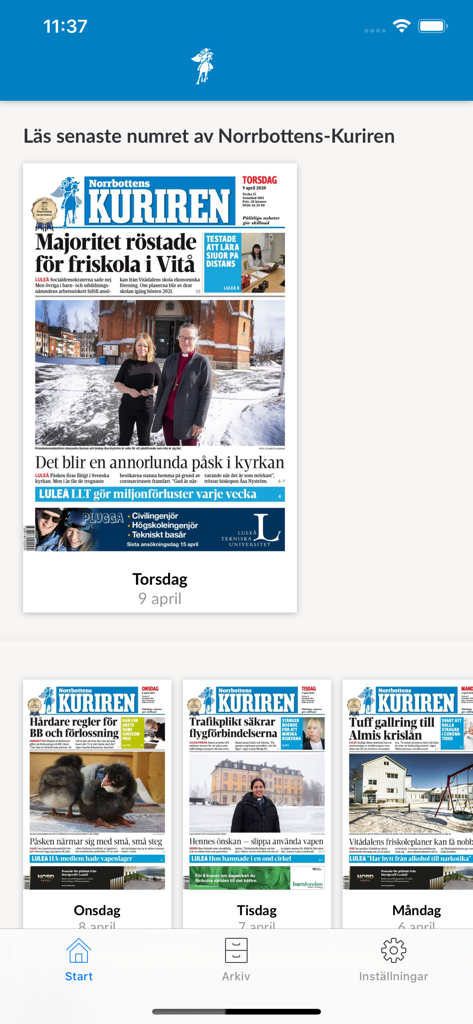 E-tidning Kuriren - Biblioteca digital de edições recentes do jornal Norrbottens Kuriren