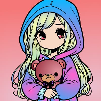 girl with big hoodie and long hair holding teddy bear