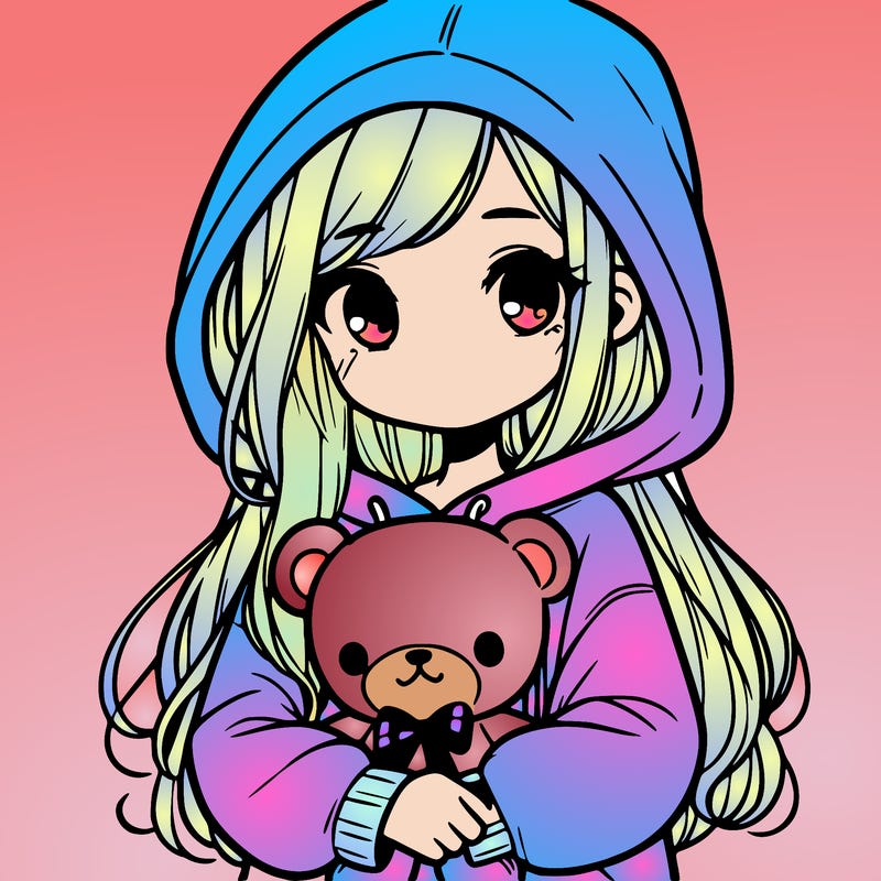 girl with big hoodie and long hair holding teddy bear