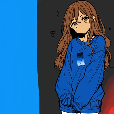 manga teen girl  in a sweater and baggy pants