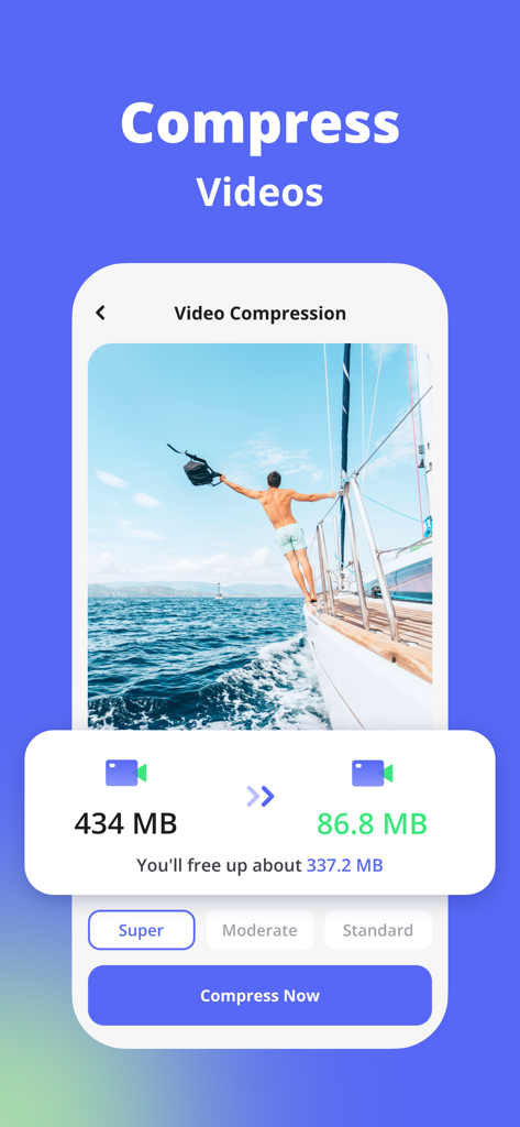 AI Cleaner - Storage Cleanup - AI Cleaner app interface showing video compression to save storage space on iPhone